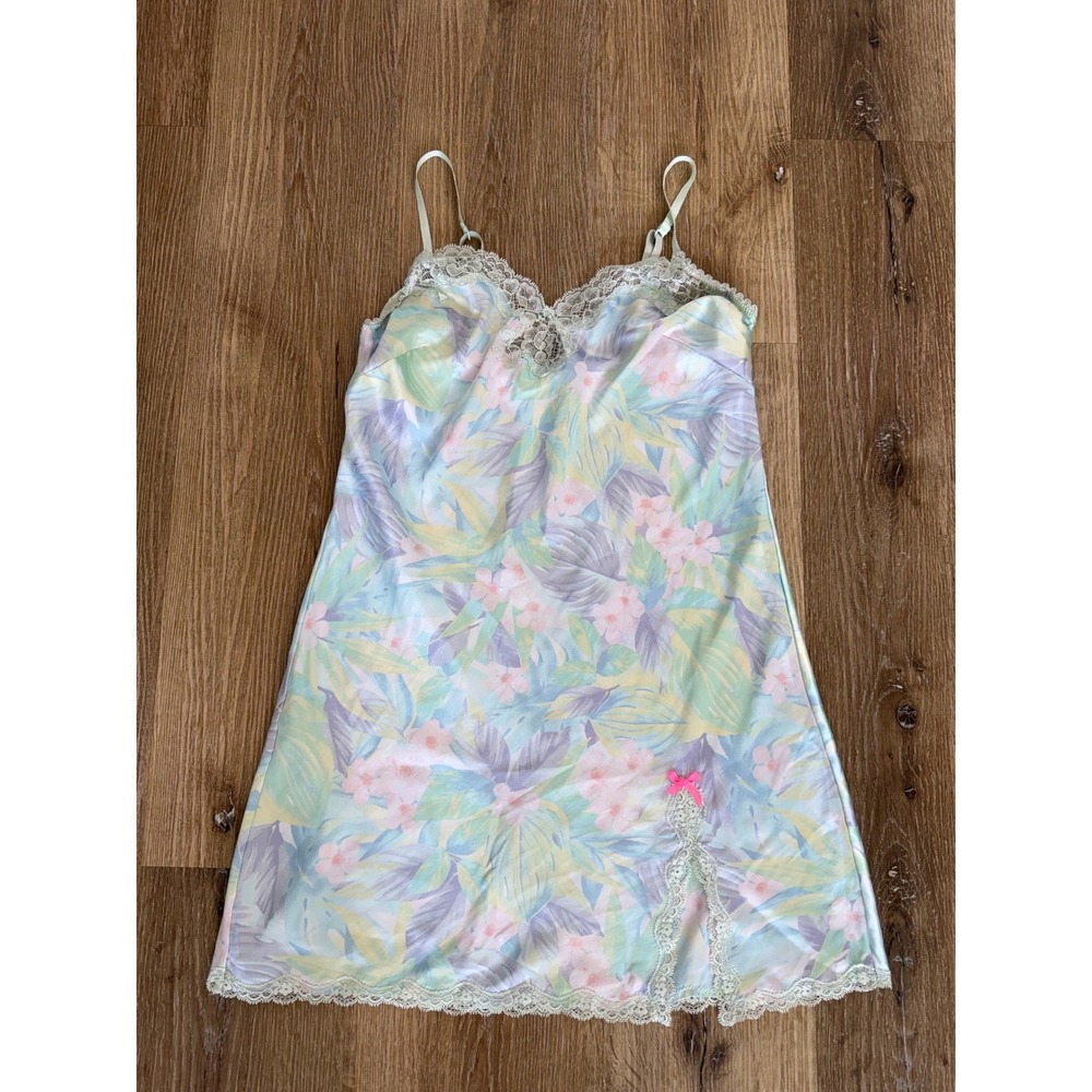 VTG Victoria's Secret Y2K Fairycore Floral Slip Dress S Pastel Satin Lace Boho